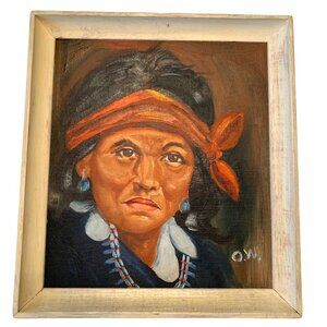 Framed Native American Portrait Wilson One Salt Navajo Signed O.W. Oil Painting